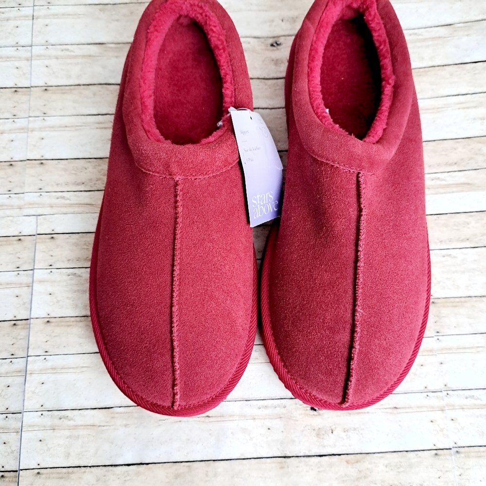 Stars Above Women's Red Suade Leather Slippers Size 12